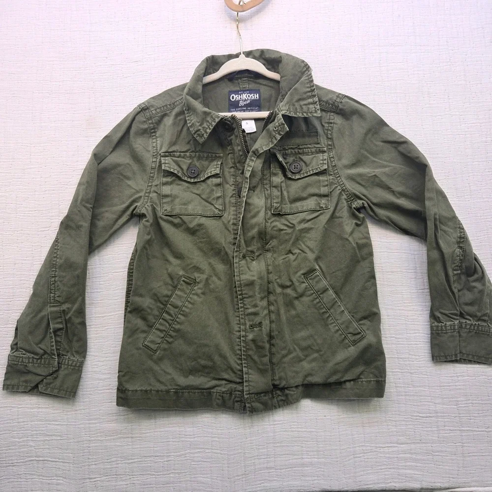 OshKosh Bgosh Boys Olive Green Field Jacket Military Utility Zip Up Size 6